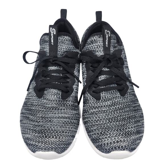 Skechers Shoes Womens 8 Gray Black White Knit Sport Memory Foam Comfort Running - Picture 3 of 11